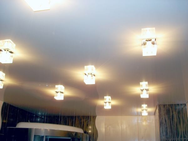 Стоимость потолка с трековыми светильниками и люстрой в зале